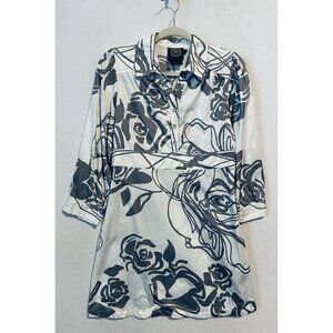 Debbie Shuchat Shirt Dress Womens 6 White Gray Floral Lightweight Cotton Y2K